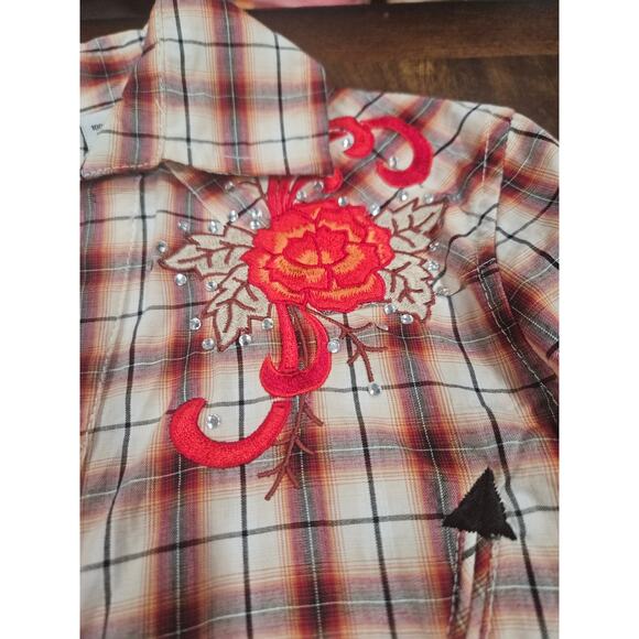 Panhandle Slim Embroidered Plaid Enamel Snap Button Up Women's Western Shirt S - Picture 4 of 10